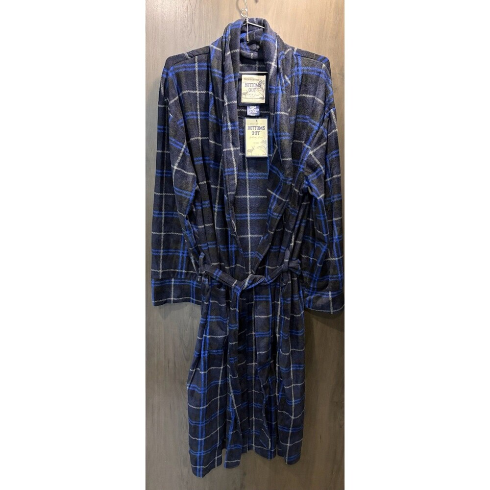 Bottoms Out Men's Flannel Shawl Collar Robe Navy/Black /Gray Plaid Size S/M /L